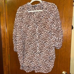 Oversized leopard print button up blouse